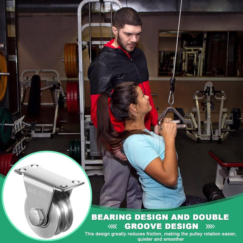 Threlaco 4 Pack Double Groove Cable Fixed Pulley Block Wall Mount Cable Wheel Pulley Heavy Duty Duplex 304 Stainless Steel Silent Block Internal Bearing Inside for Lifting System DIY Gym Equipment - Image 5